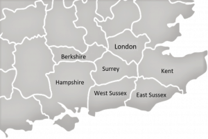 a map showing the south east of England