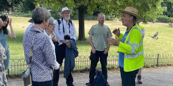 Alistair Peters at Royal Pavilion Gardens talking to the publice